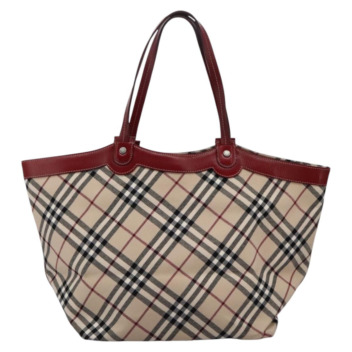 BURBERRY Nova Check Blue Label Tote Bag Canvas Beige Auth