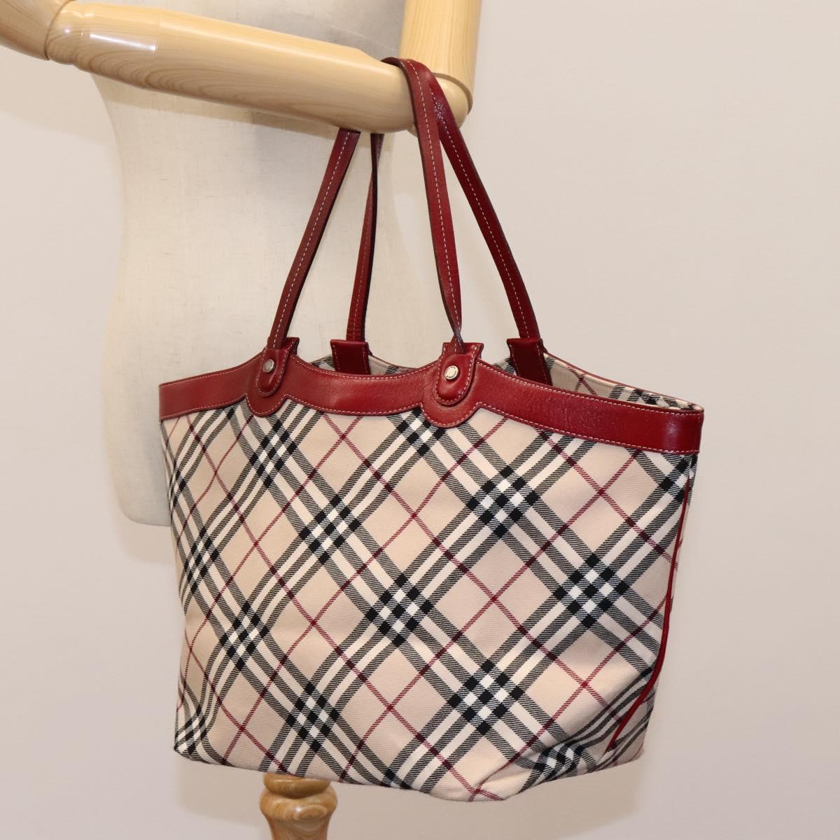 BURBERRY Nova Check Blue Label Tote Bag Canvas Beige Auth