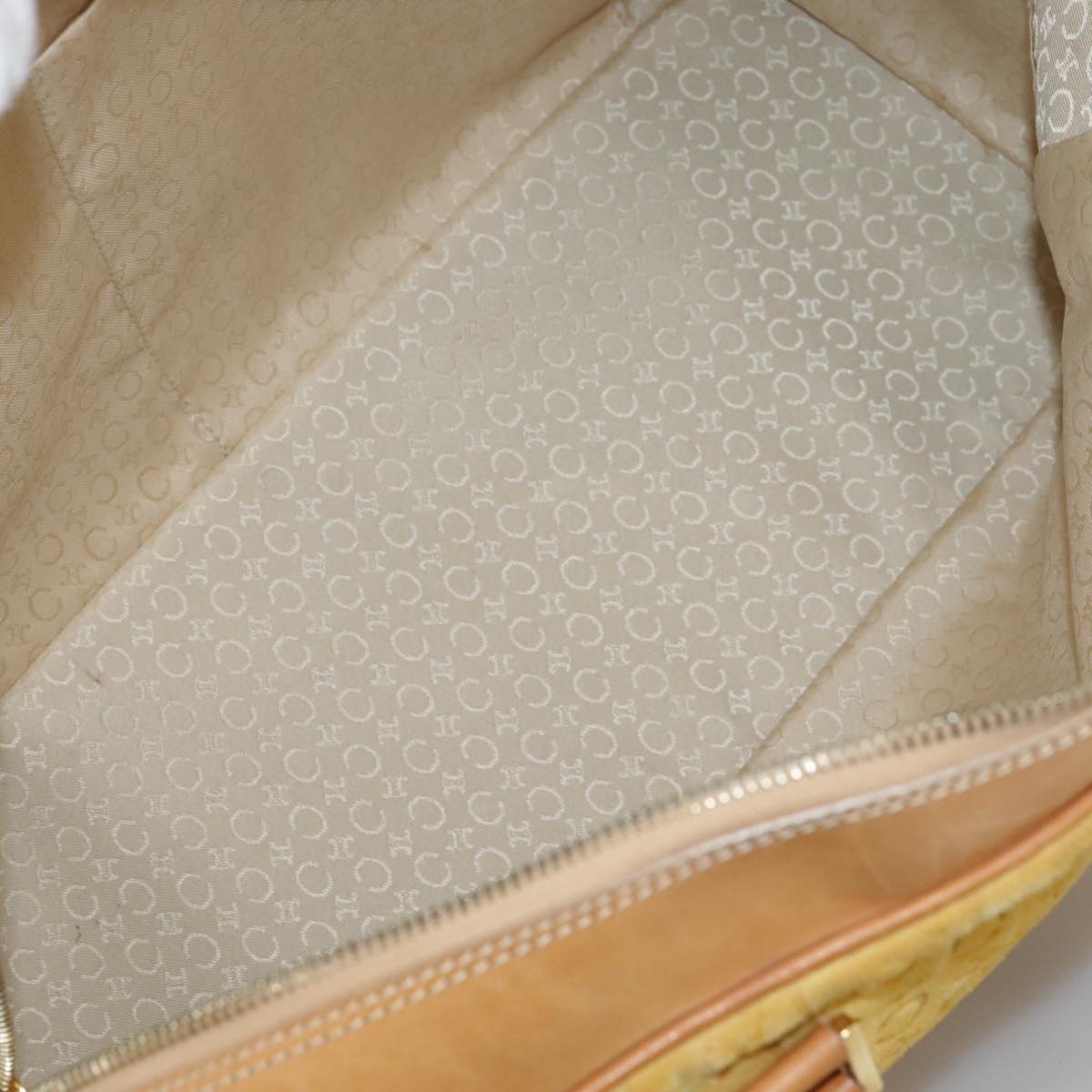 CELINE C Macadam Canvas Hand Bag Suede Leather Yellow Gold