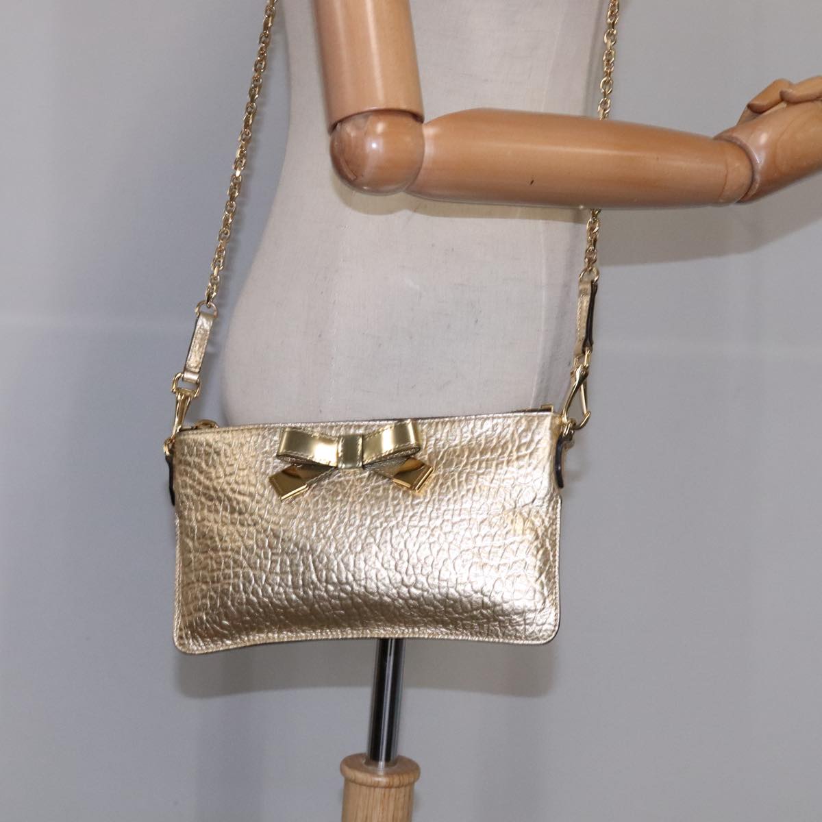 BURBERRY Chain Shoulder Bag Leather Gold Auth 111416 | eBay