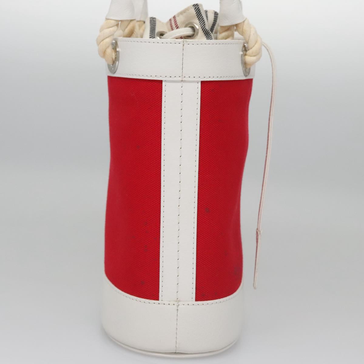 BURBERRY Blue Label Hand Bag Canvas Leather Red White Silver Auth