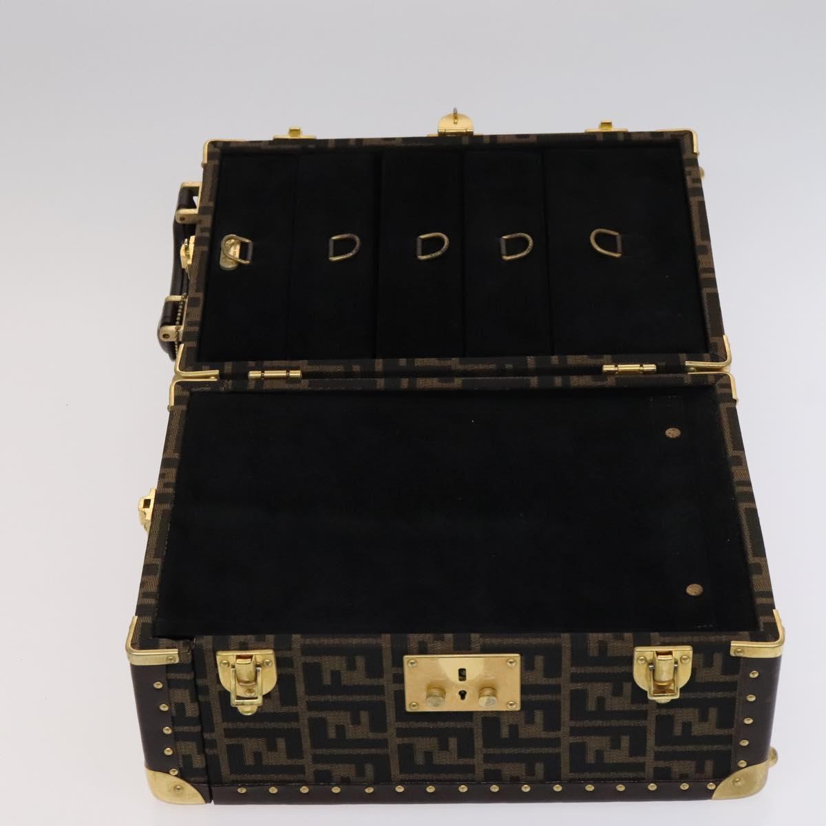 FENDI Zucca Canvas Trunk Jewelry Case Jewelry Box Black Brown Auth