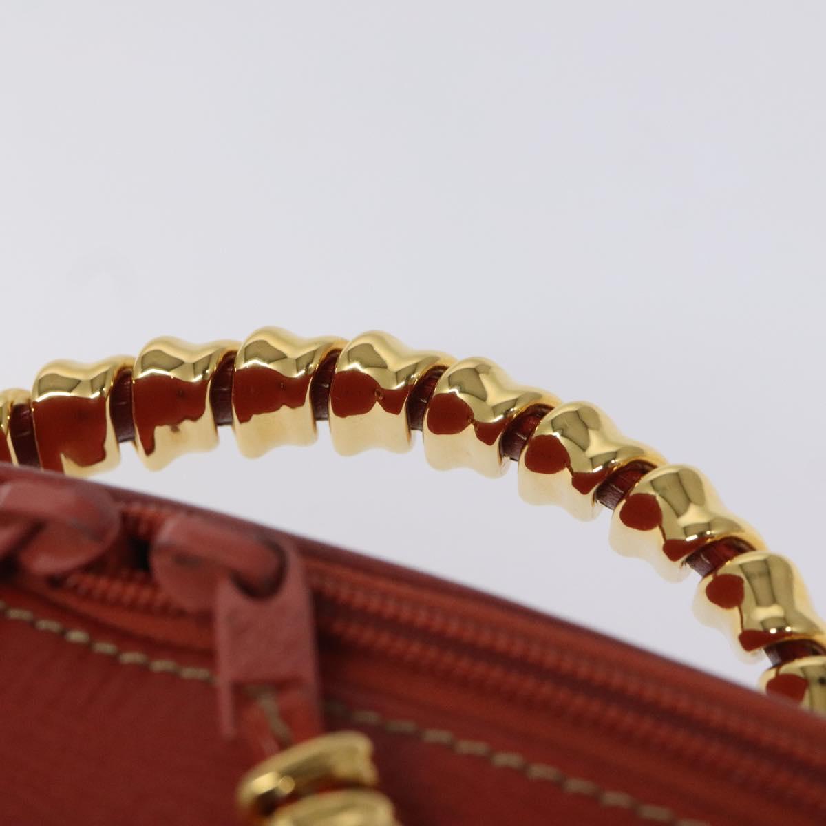 LOEWE Velazquez Vanity Hand Bag Leather Metal Red Gold Auth