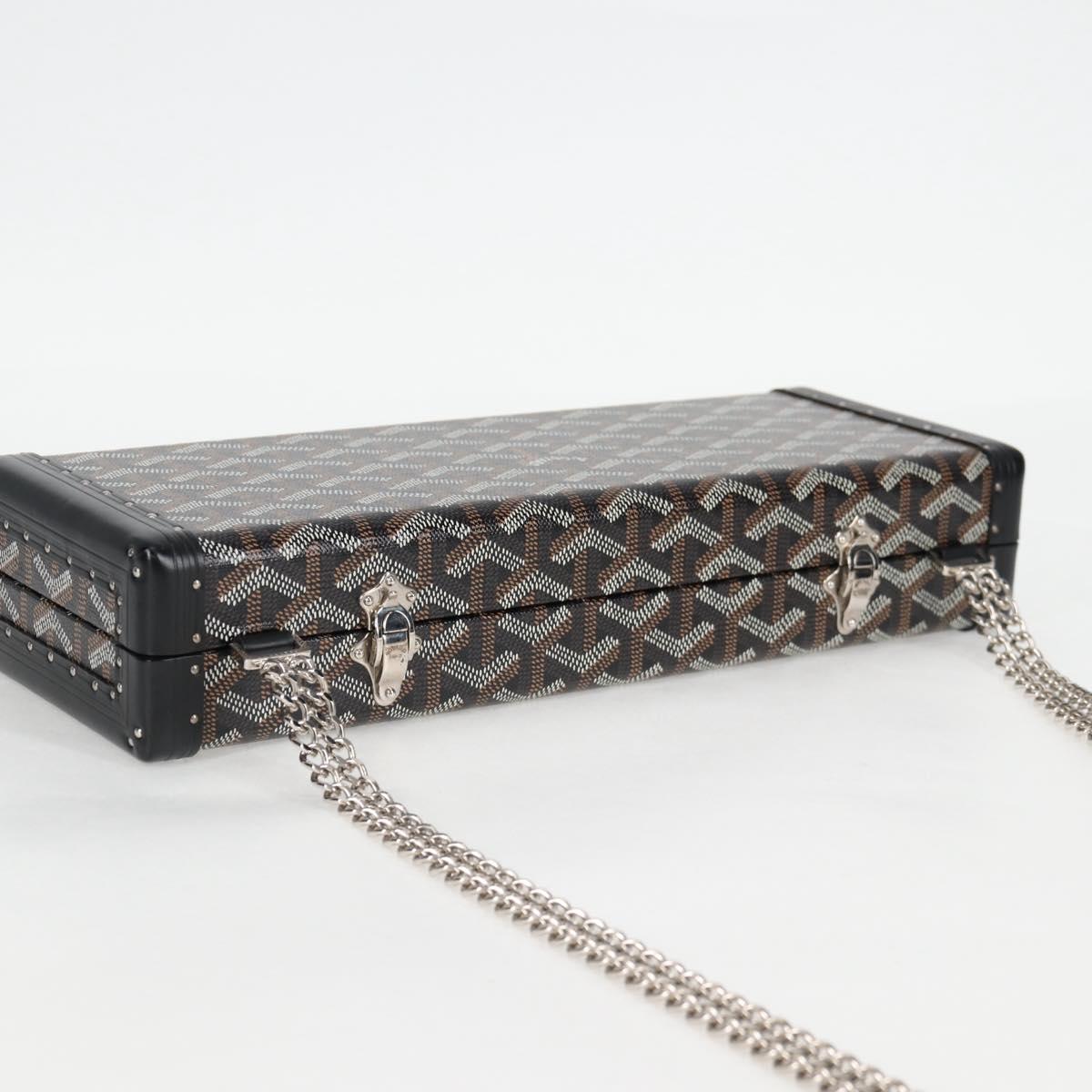 GOYARD Herringbone Chain Shoulder Bag PVC Leather Black Silver 