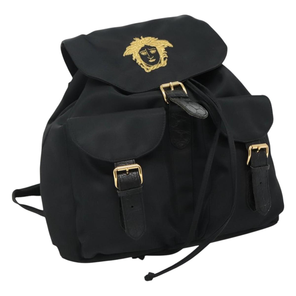 Gianni Versace Back Pack Gianni Versace Black Leather Backpack Gold Hardware Vintage main image 3