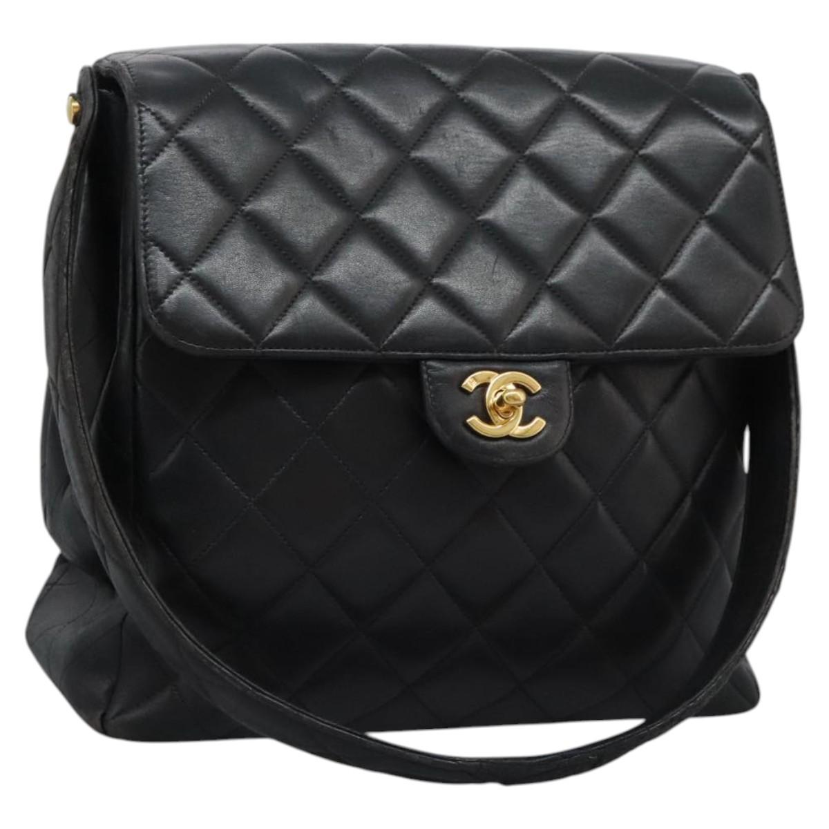 CHANEL Matelasse Double Face Shoulder Bag Lamb Skin Black CC