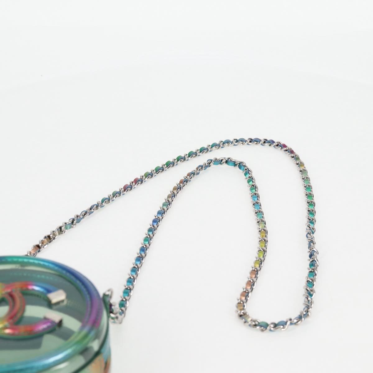 CHANEL CC filigree Chain Shoulder Bag Vinyl Silver Rainbow