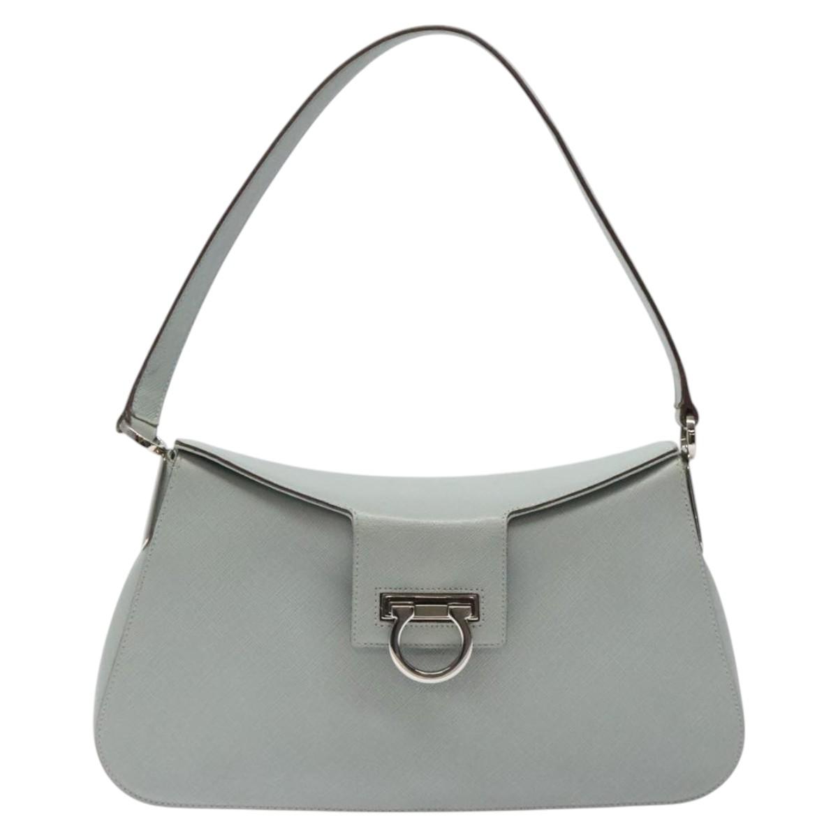 Salvatore Ferragamo Gancini Shoulder Bag Leather Light Blue