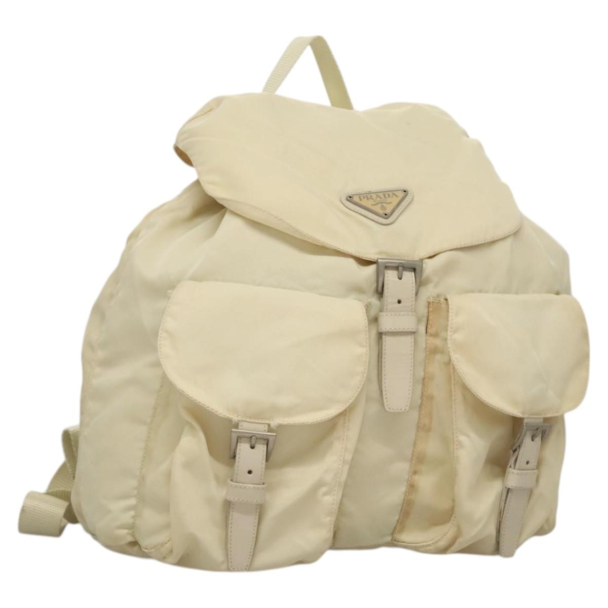 PRADA Backpack Nylon Cream Silver Auth 116860 | eBay display picture 1