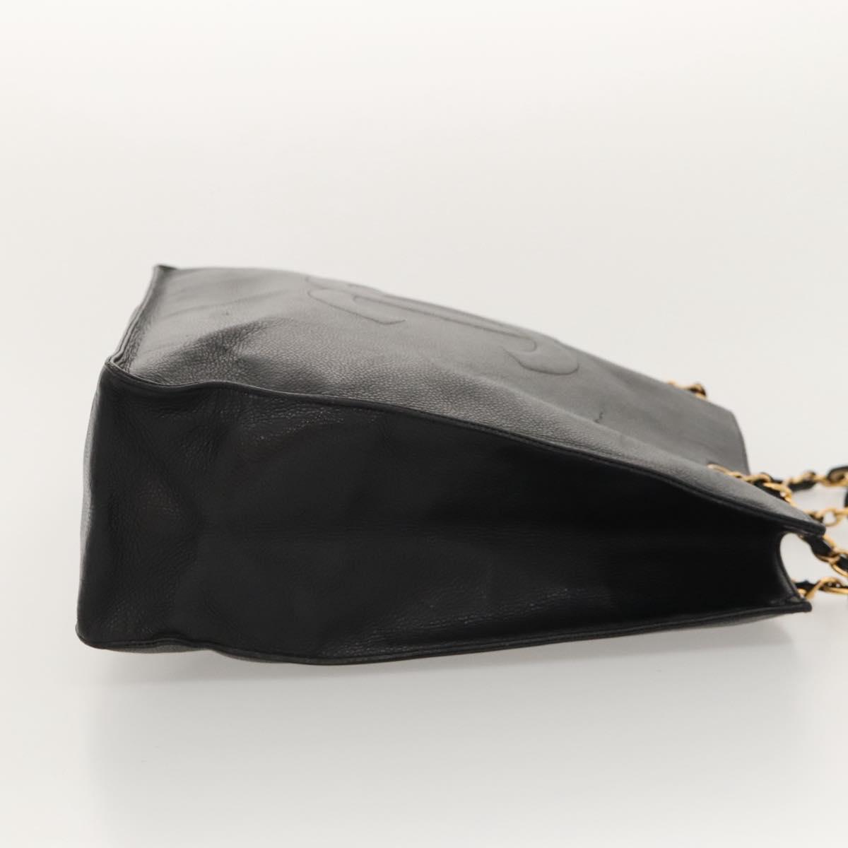 CHANEL COCO Mark Chain Tote Bag Grained Calf Skin Black CC Auth