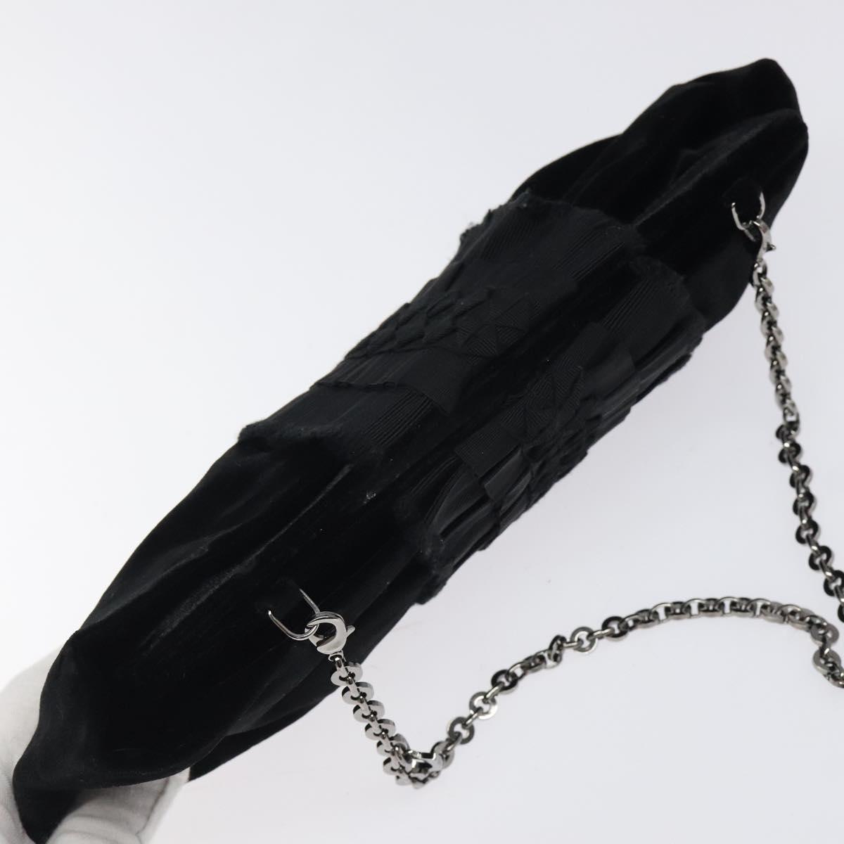 Salvatore Ferragamo Chain Hand Bag Velor Black Silver Auth