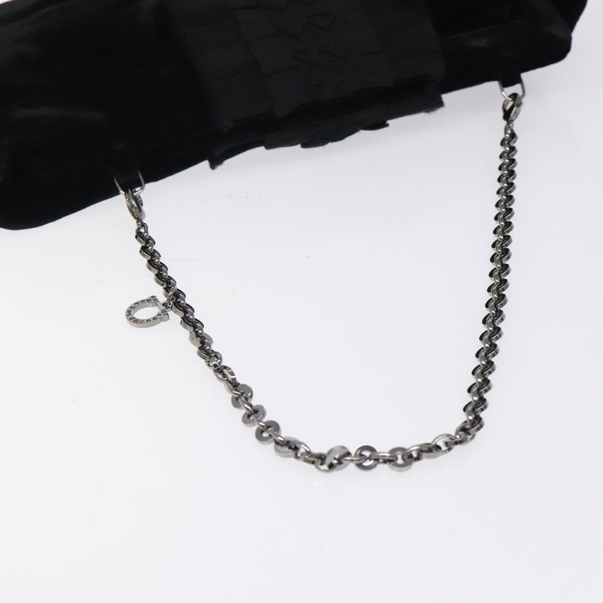Salvatore Ferragamo Chain Hand Bag Velor Black Silver Auth