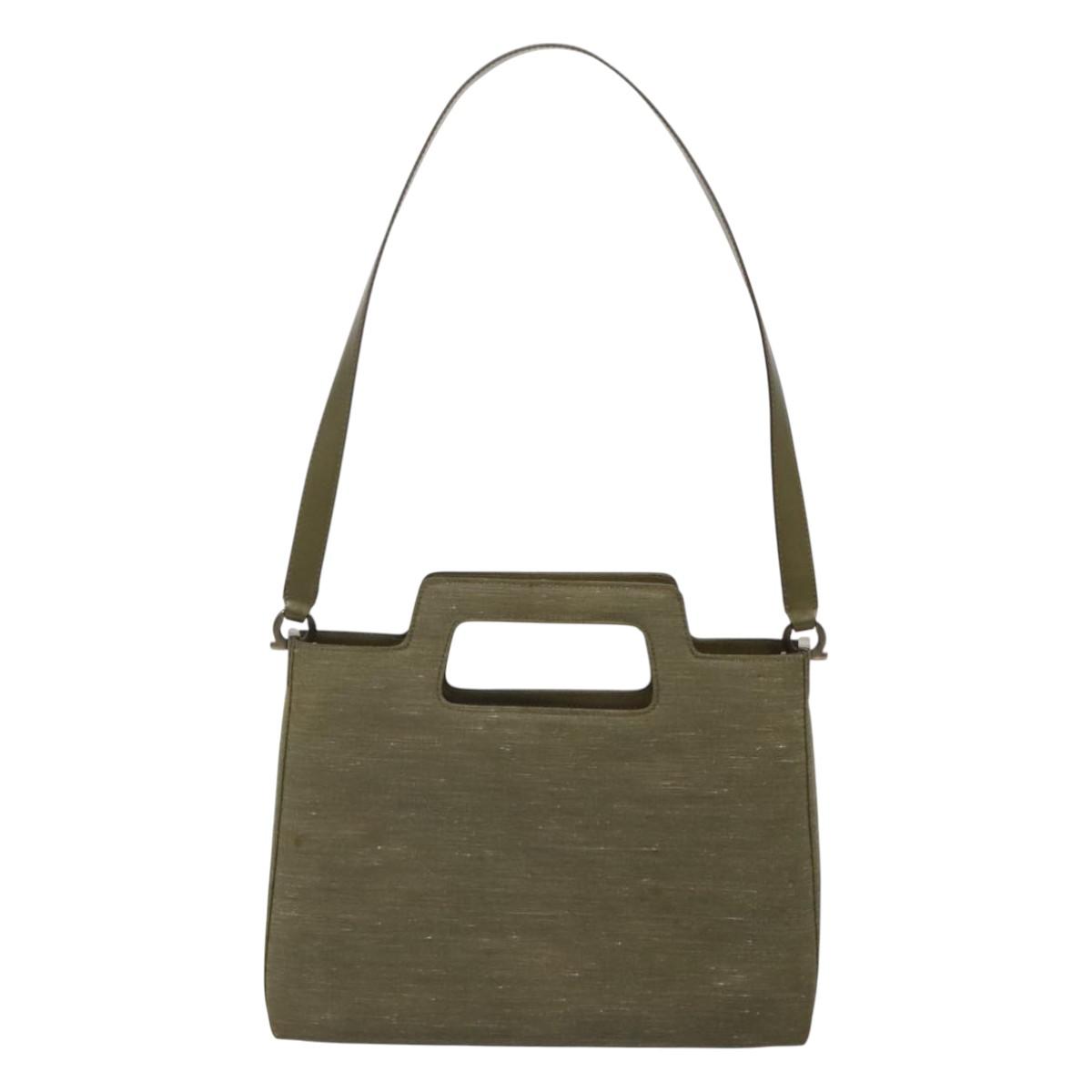 Salvatore Ferragamo Gancini Shoulder Bag Canvas Khaki Auth