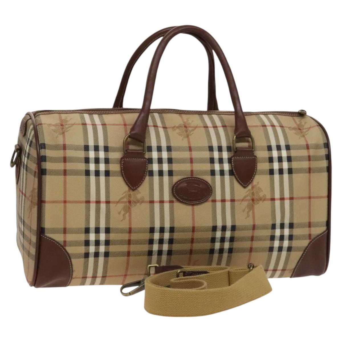 Burberrys Nova Check Boston Bag PVC 2way Beige Gold Auth