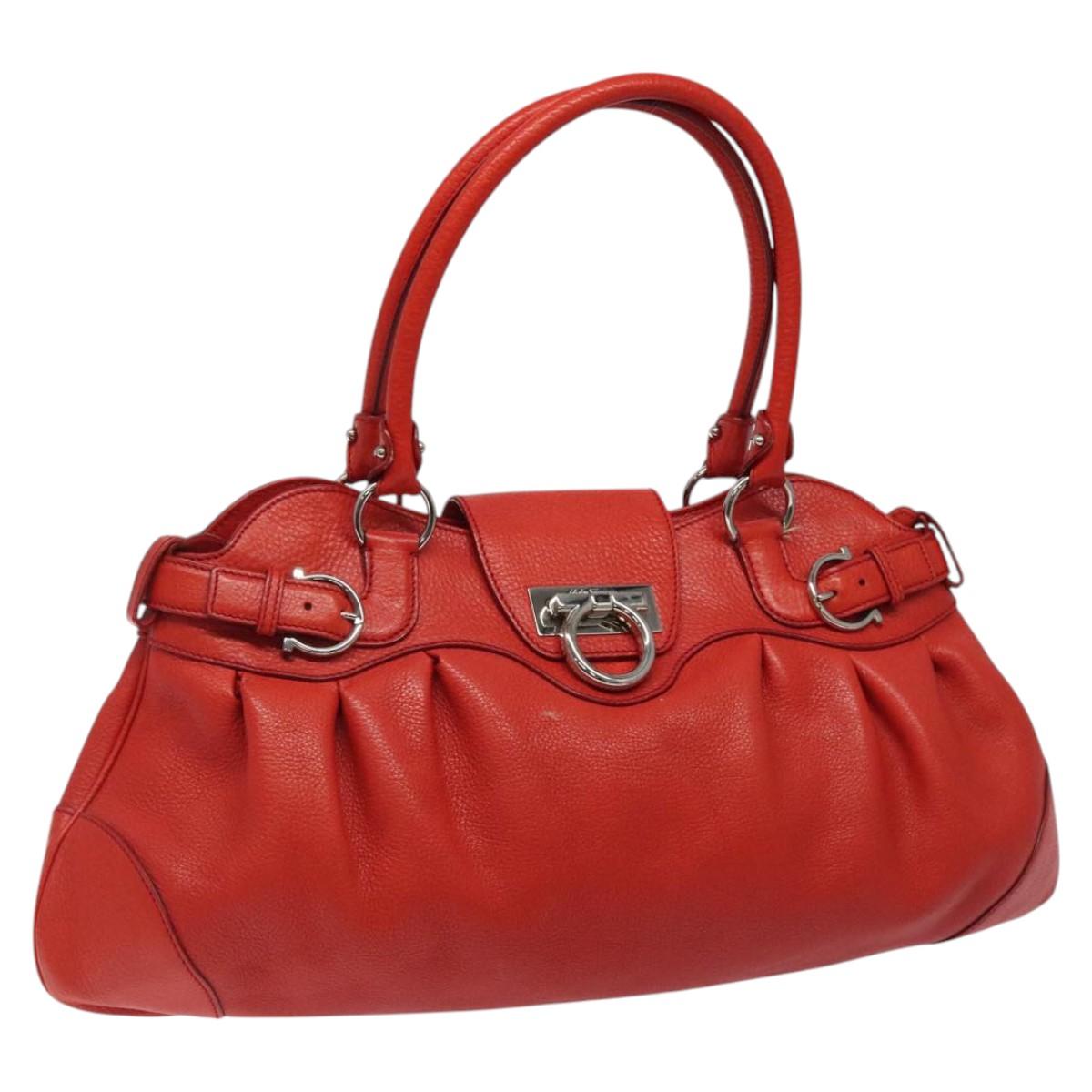 ハンドバッグ FERRAGAMO HANDBAG Leather handbag with l Gancin Salvatore Ferragamo Gancini Shoulder Bag Leather Red Silver