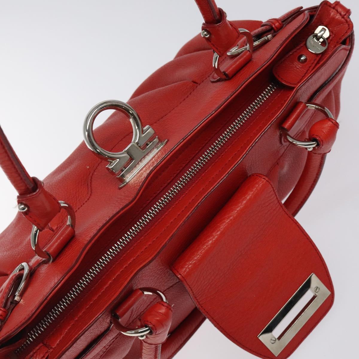 Salvatore Ferragamo Gancini Shoulder Bag Leather Red Silver