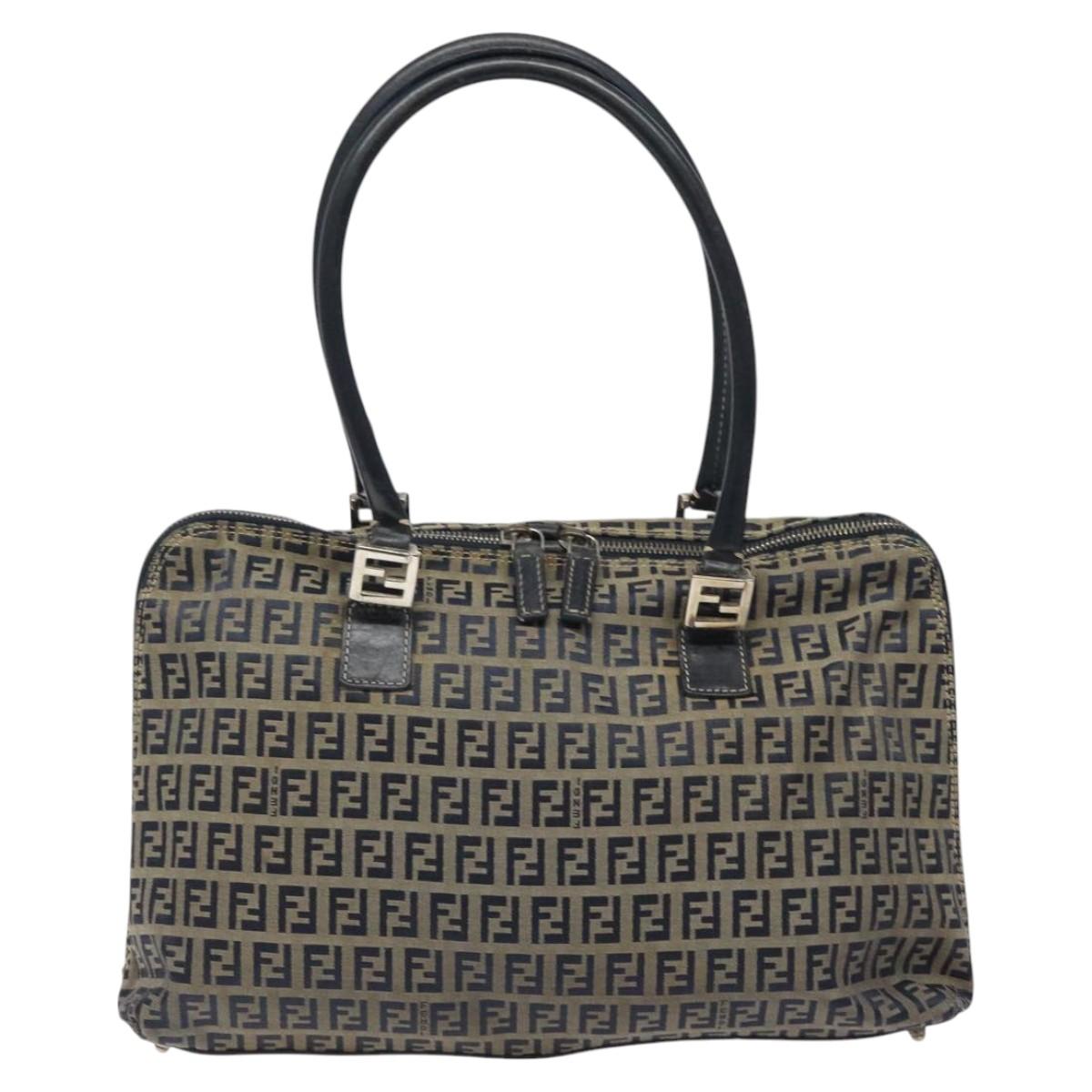 FENDI Zucchino Canvas Hand Bag Navy Silver Auth 118049 | eBay