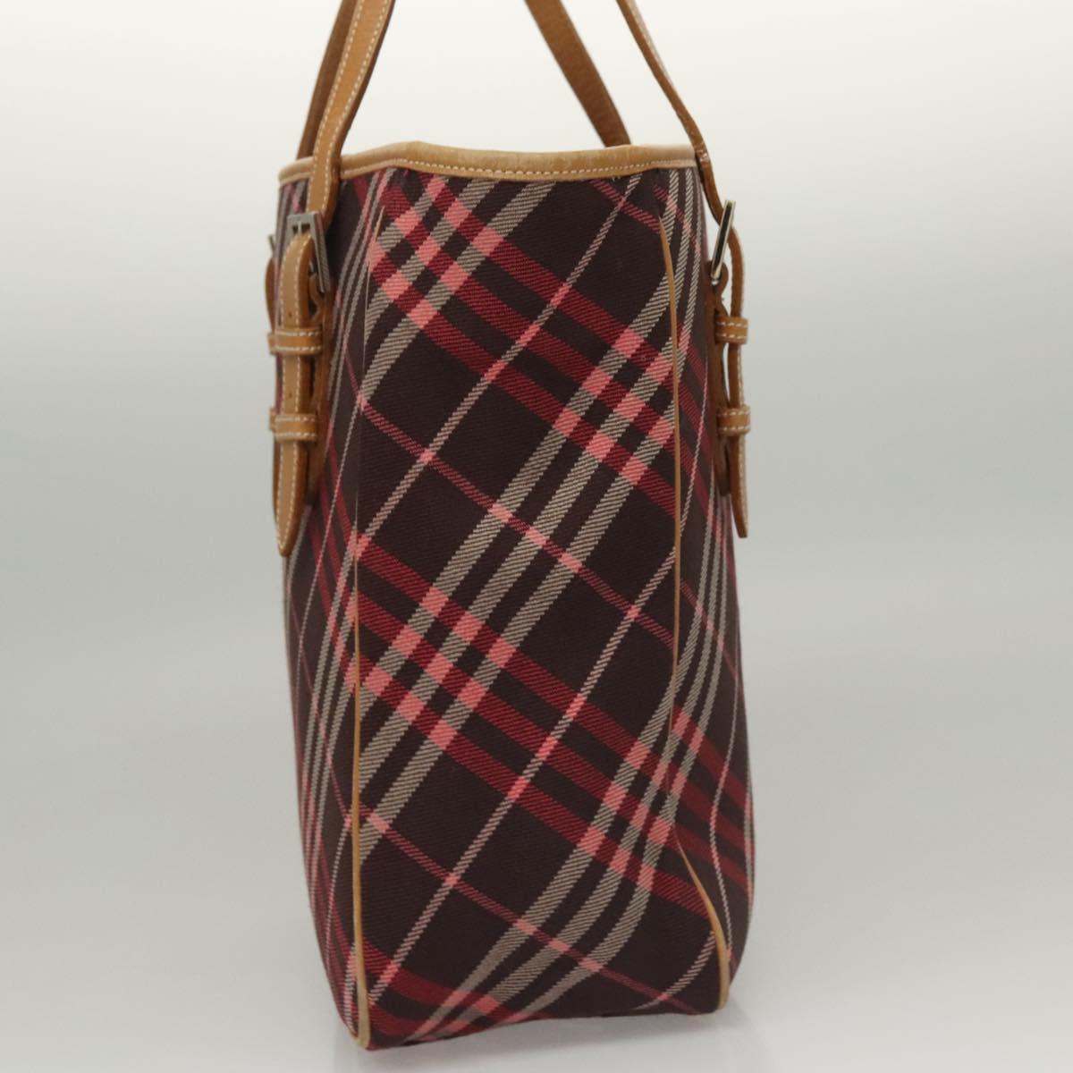 BURBERRY Nova Check Blue Label Tote Bag Canvas Pink Silver Auth