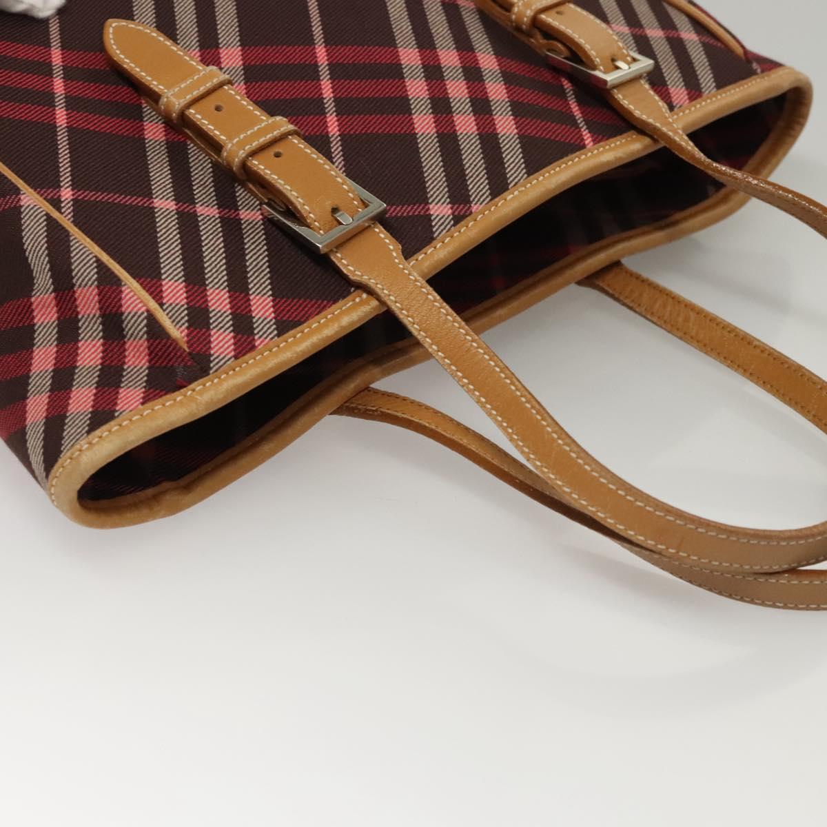 BURBERRY Nova Check Blue Label Tote Bag Canvas Pink Silver Auth