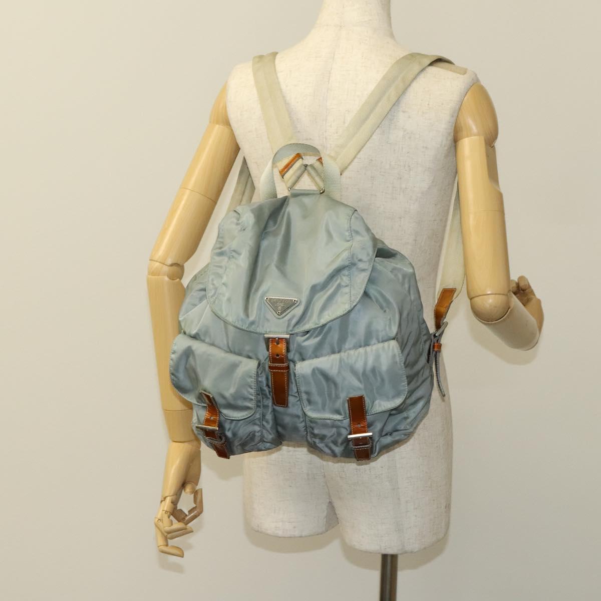 PRADA Backpack Nylon Light Blue Silver Auth 118295 | eBay display picture 2