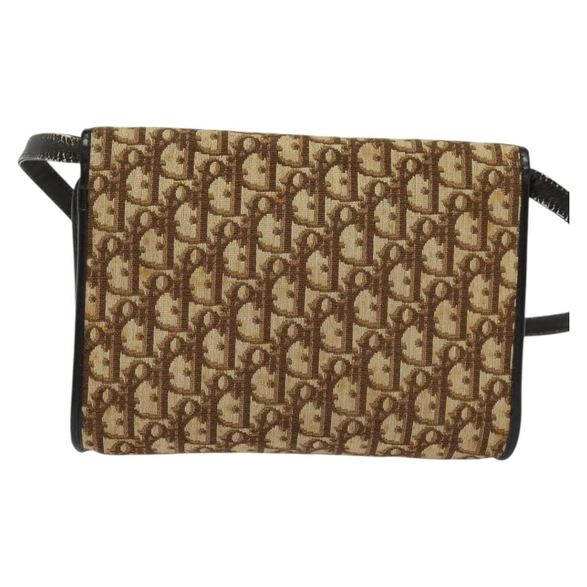 Christian Dior Trotter Canvas Shoulder Bag Brown Gold Auth