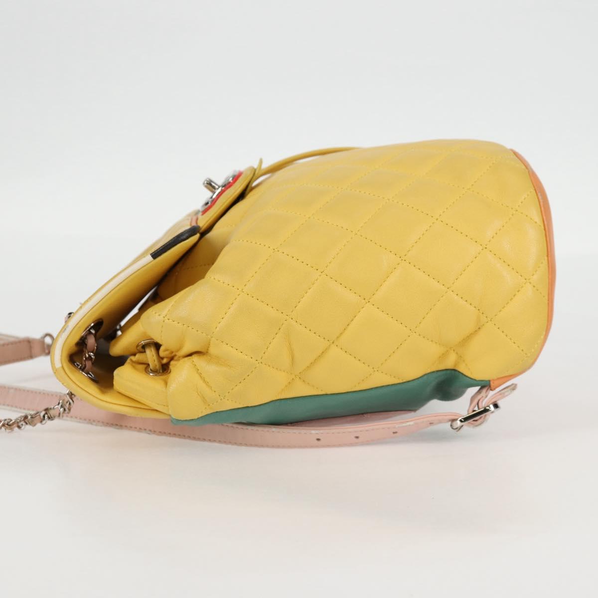 CHANEL Matelasse Backpack Lamb Skin Yellow Silver CC Auth  display picture 2