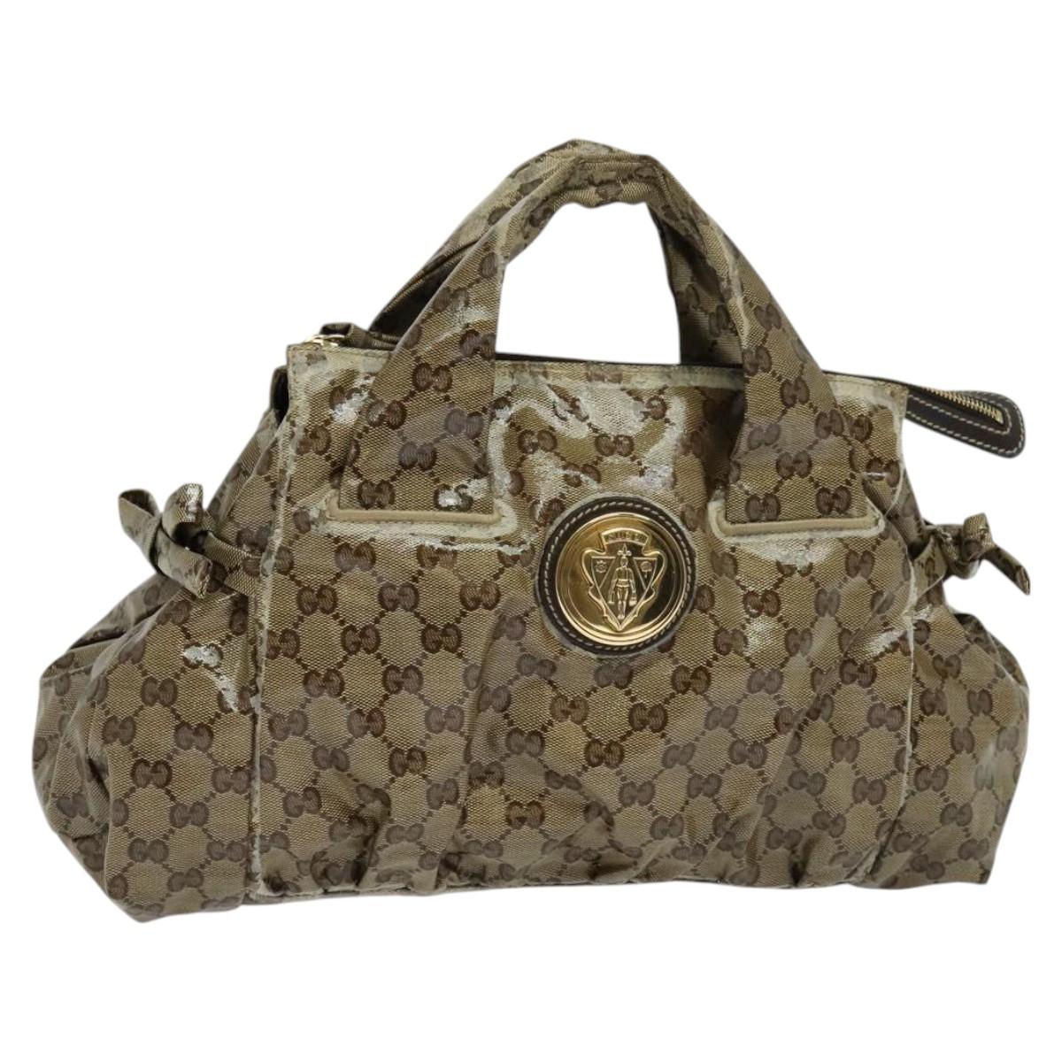 GUCCI GG Crystal Hand Bag Coated Canvas Brown Gold 197020