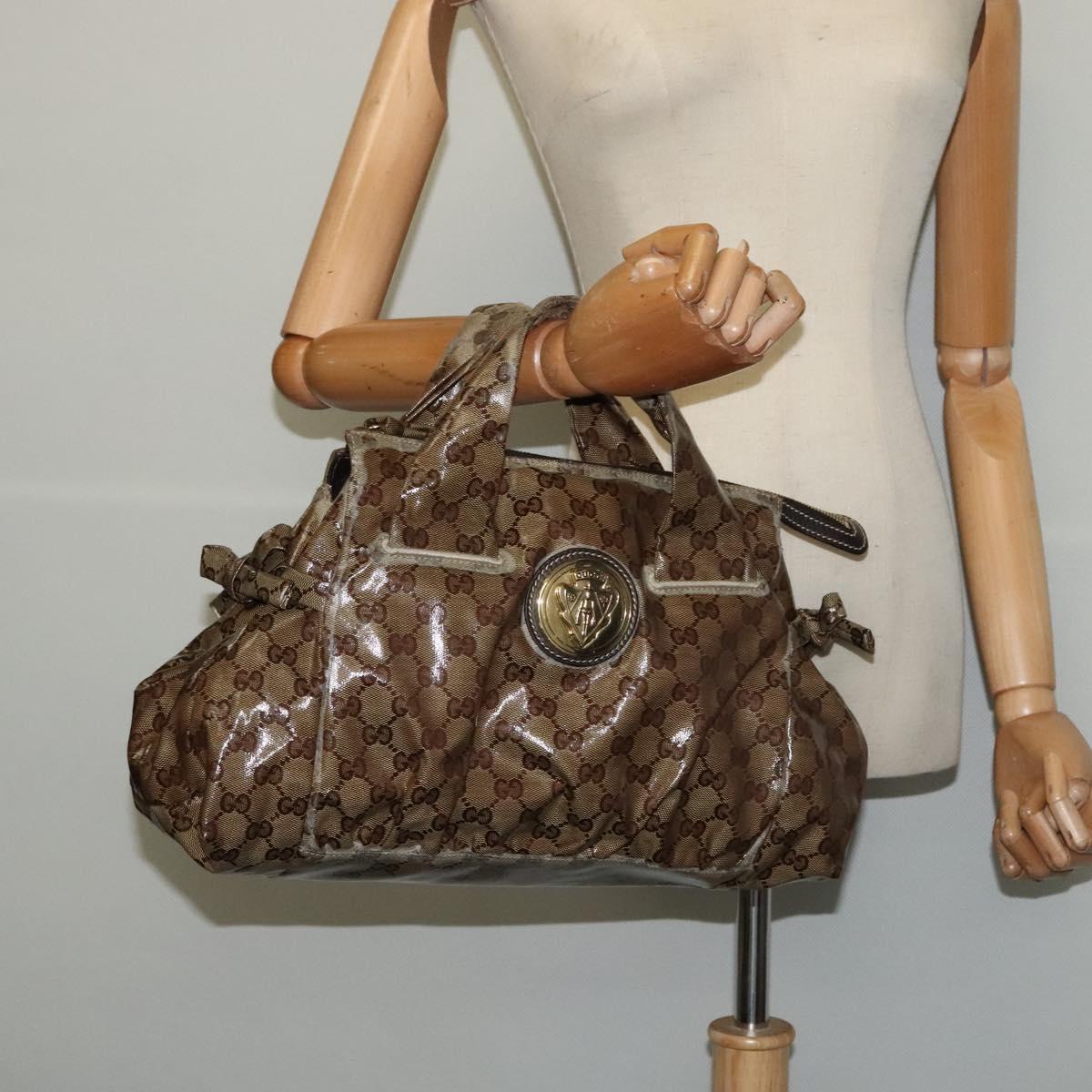 GUCCI グッチハンドバッグ クリスタル レザーブラウンゴールド GUCCI GG Crystal Hand Bag Coated Canvas Brown Gold 197020
