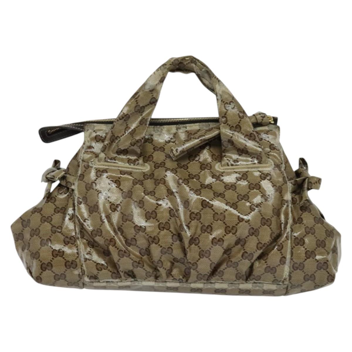 GUCCI GG Crystal Hand Bag Coated Canvas Brown Gold 197020