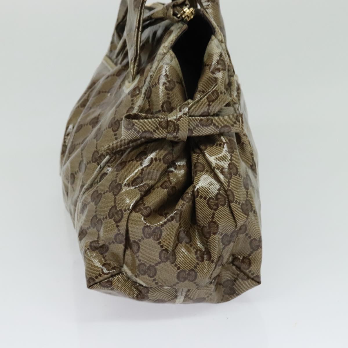 GUCCI GG Crystal Hand Bag Coated Canvas Brown Gold 197020