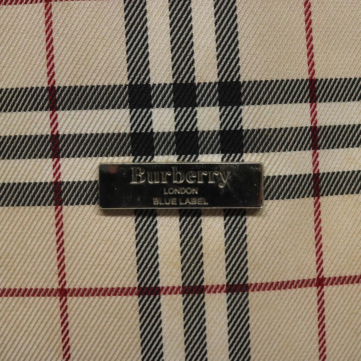 BURBERRY Nova Check Blue Label Tote Bag Canvas Beige Silver Auth