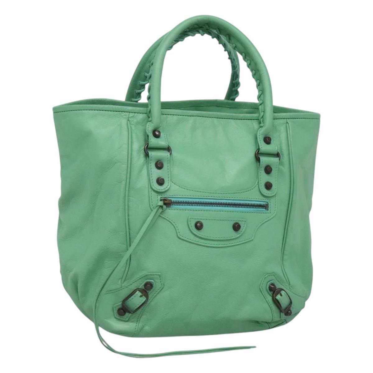BALENCIAGA The Sunday Hand Bag Leather Peppermint 228755 Auth