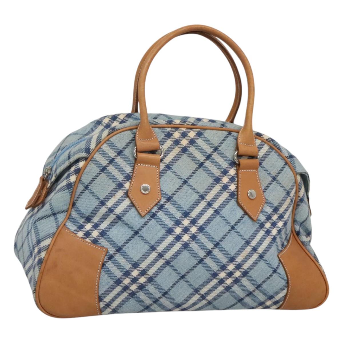 BURBERRY Nova Check Blue Label Hand Bag Wool Light Blue Silver