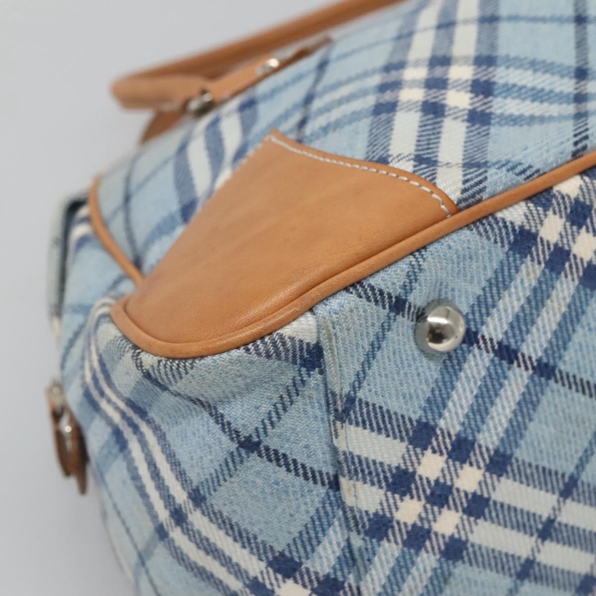BURBERRY Nova Check Blue Label Hand Bag Wool Light Blue Silver