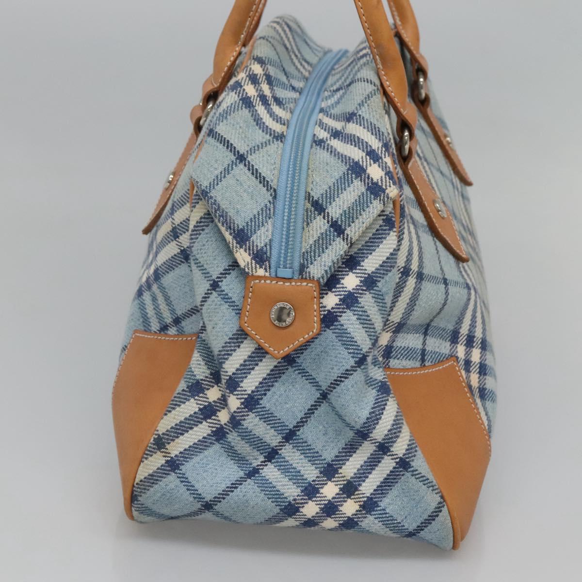 BURBERRY Nova Check Blue Label Hand Bag Wool Light Blue Silver