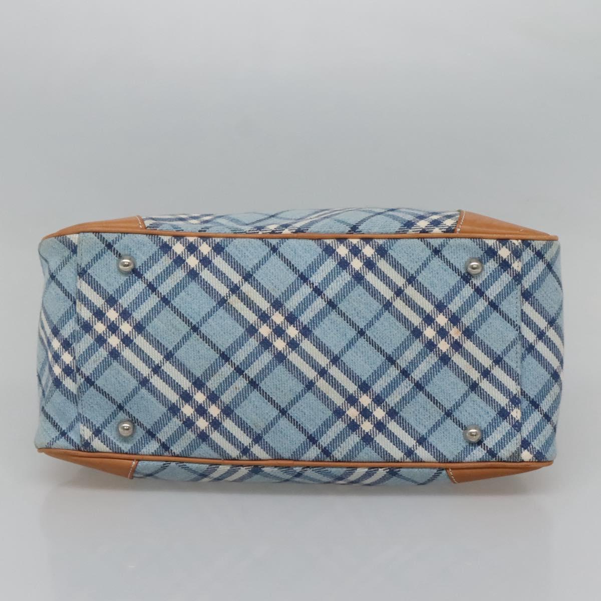 BURBERRY Nova Check Blue Label Hand Bag Wool Light Blue Silver