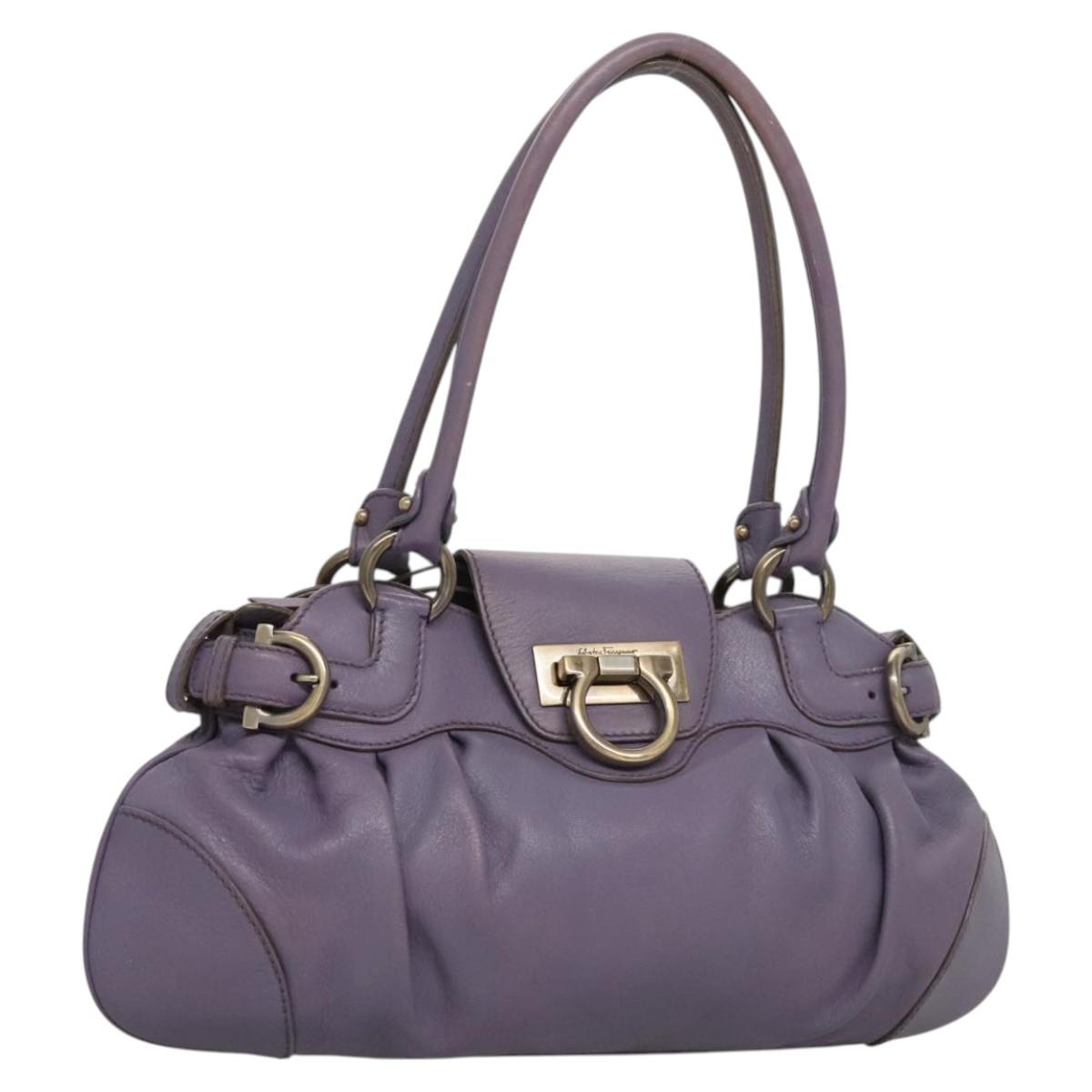 Salvatore Ferragamo Gancini Shoulder Bag Leather Purple Auth