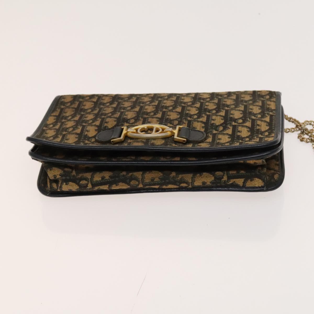 Christian Dior Trotter Canvas Chain Shoulder Bag Brown Gold Auth