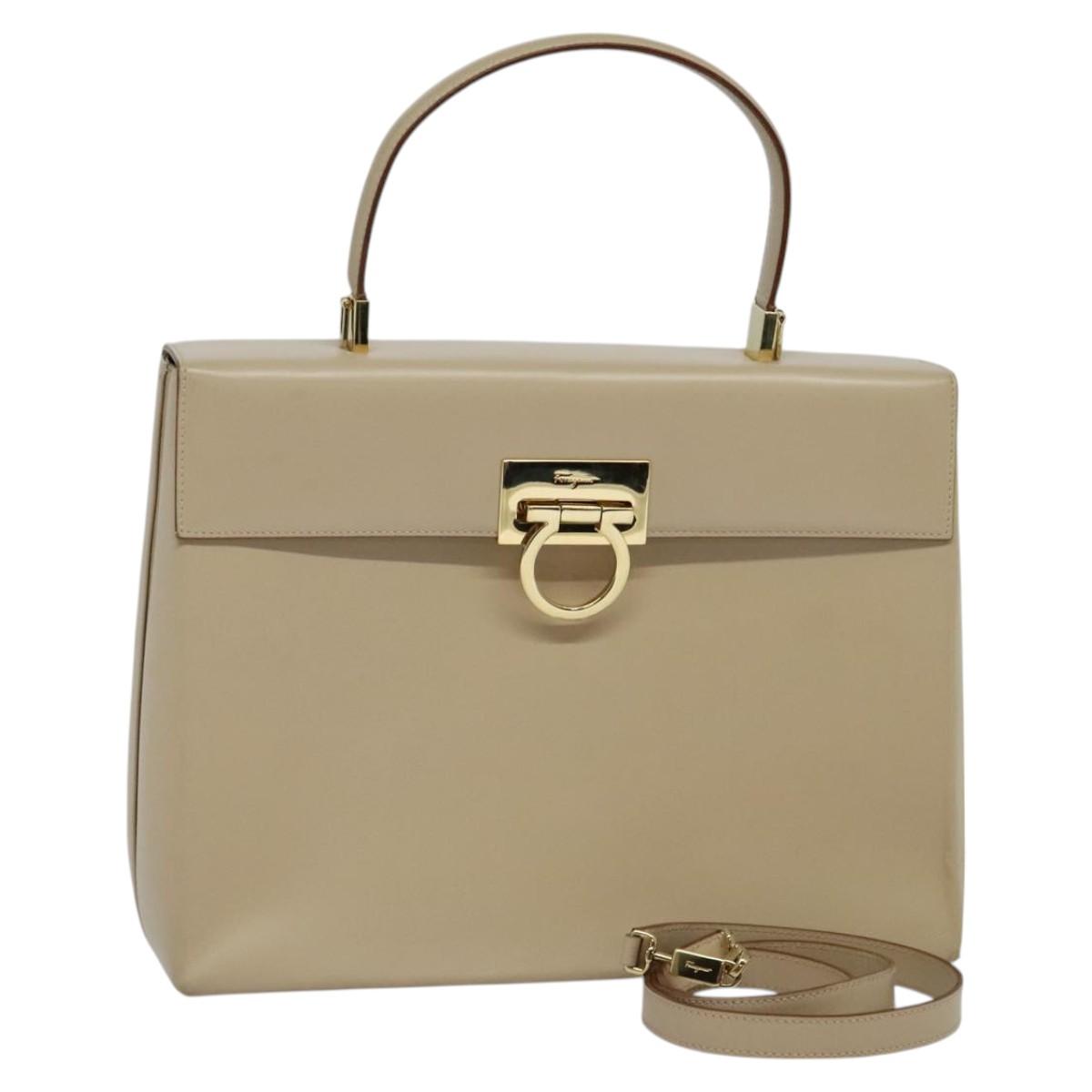 Salvatore Ferragamo Gancini Hand Bag Leather 2way Beige Gold  display picture 1