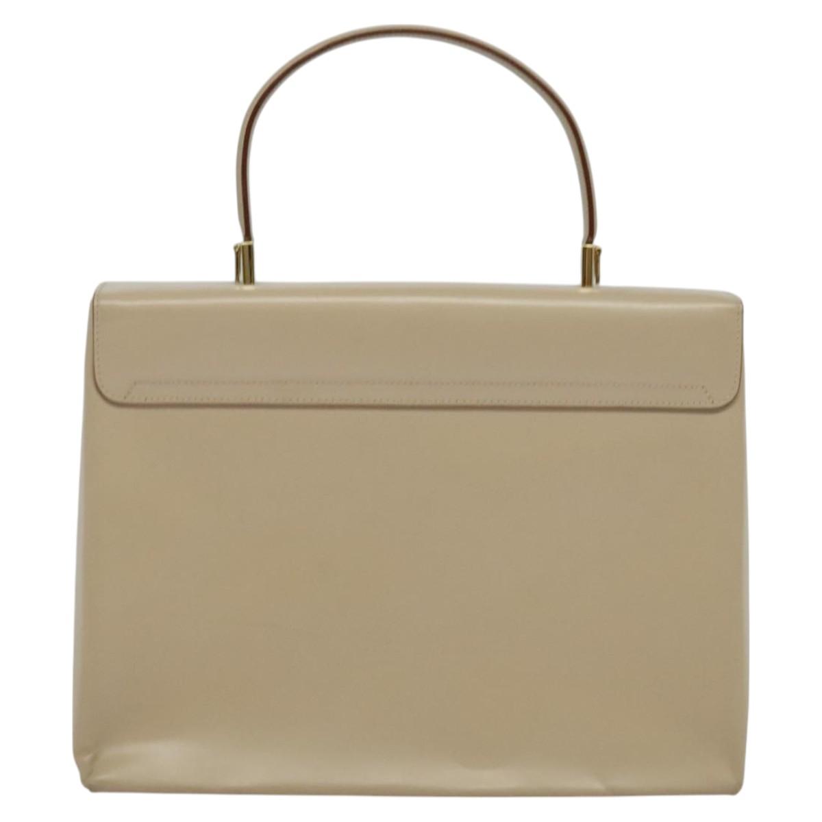 Salvatore Ferragamo Gancini Hand Bag Leather 2way Beige Gold Auth