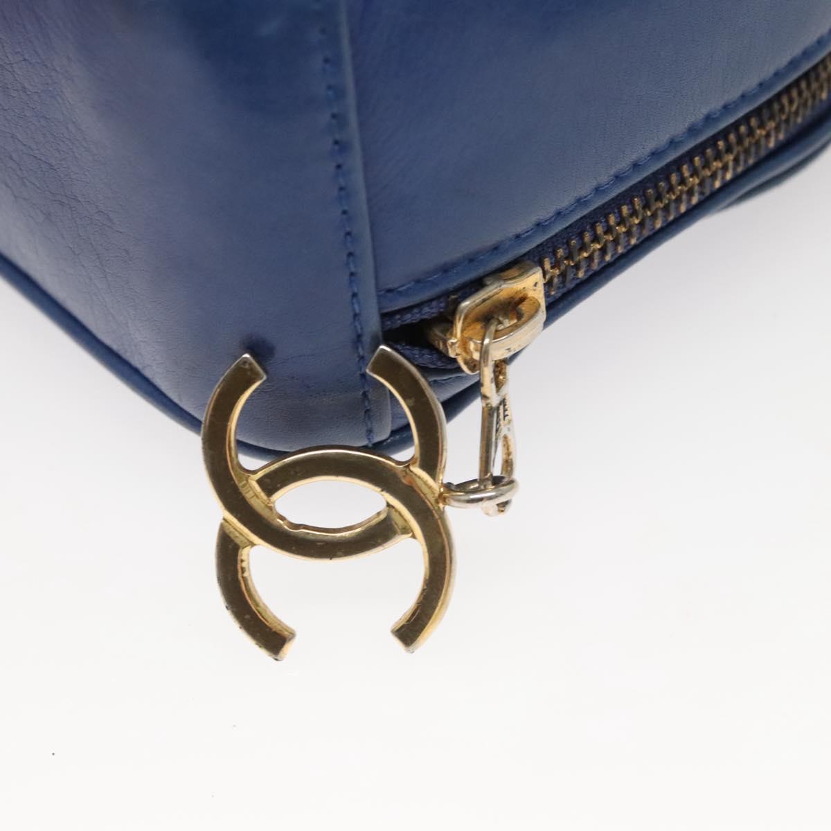 CHANEL Chain Bicolore Shoulder Bag Lamb Skin Blue Gold CC Auth