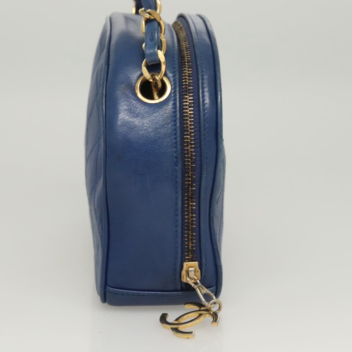 CHANEL Chain Bicolore Shoulder Bag Lamb Skin Blue Gold CC Auth