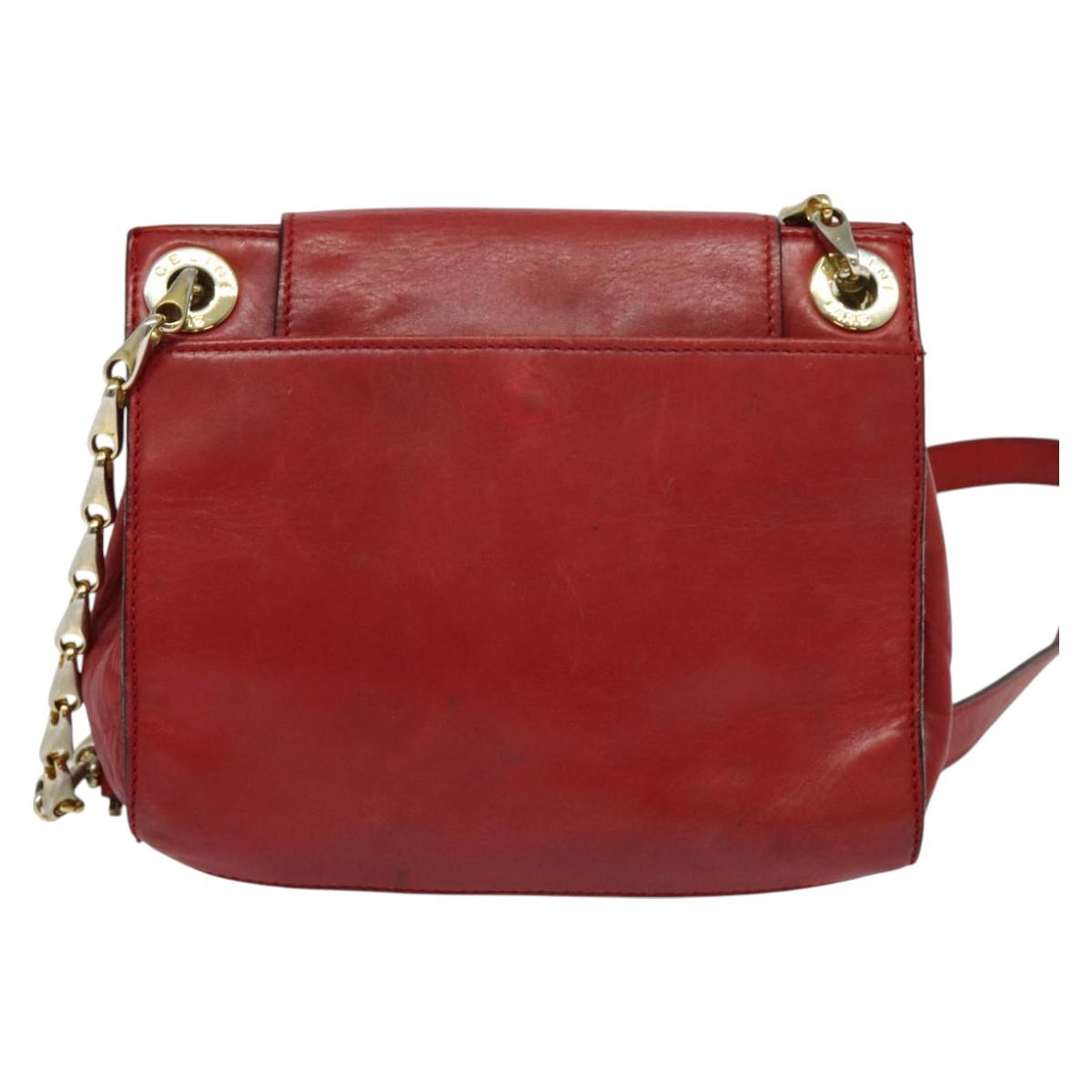 D☆D CELINE Chain Shoulder Bag Leather Red Gold Auth 127536 | eBay