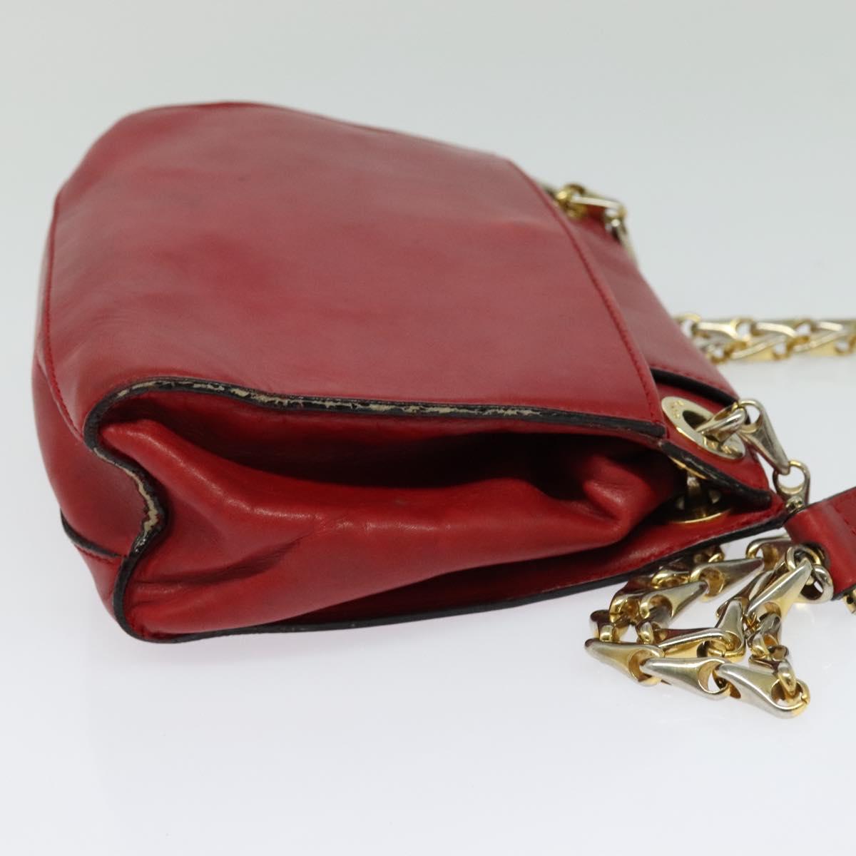 タケ③ CELINE Chain Shoulder Bag Leather Red Gold Auth 127536 | eBay