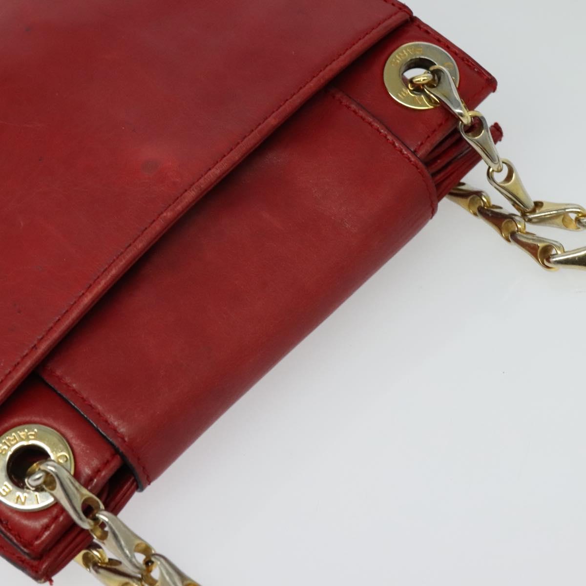 CELINE Chain Shoulder Bag Leather Red Gold Auth 127536 | eBay