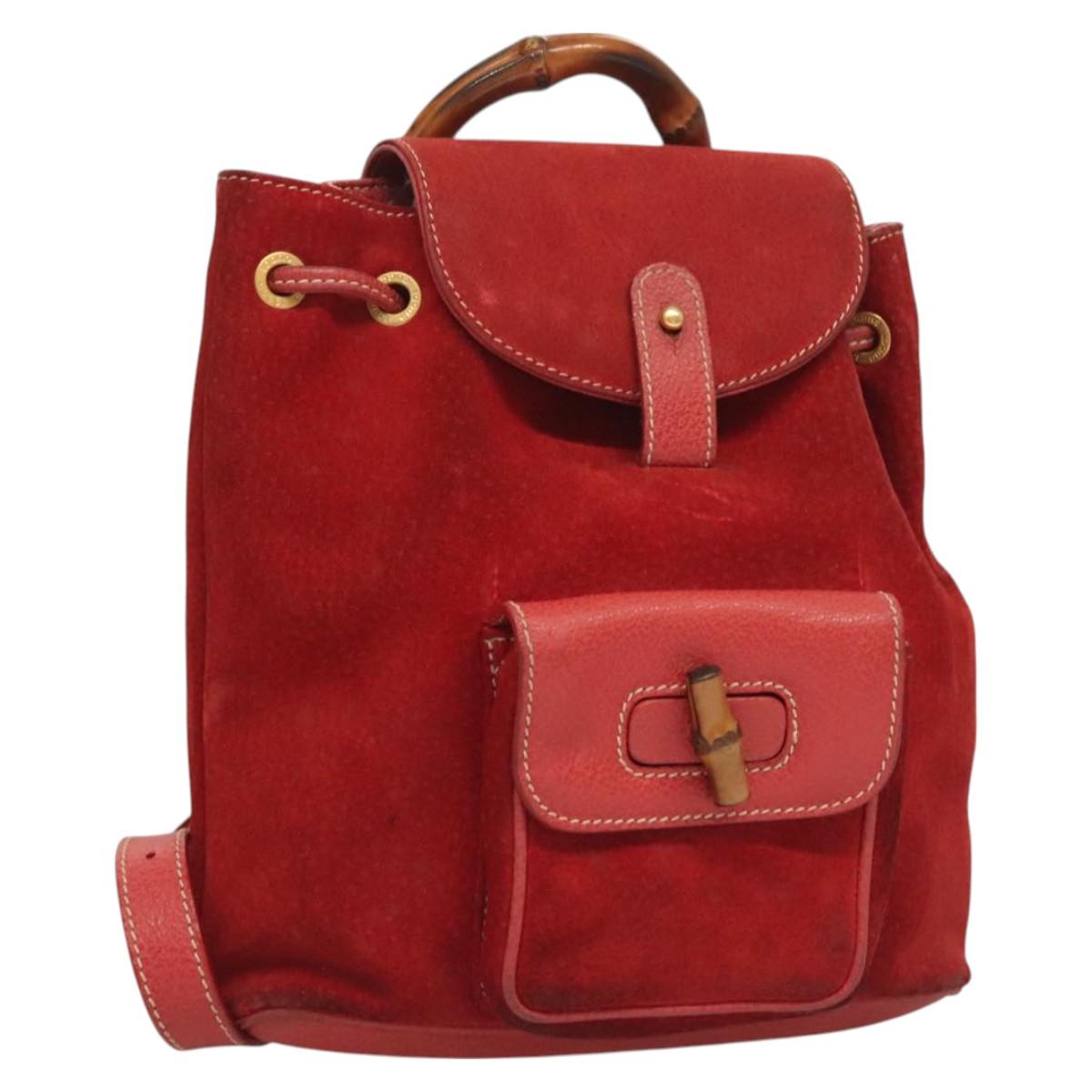 GUCCI Bamboo Backpack Suede Leather Red Gold 003 1956 0030  display picture 1