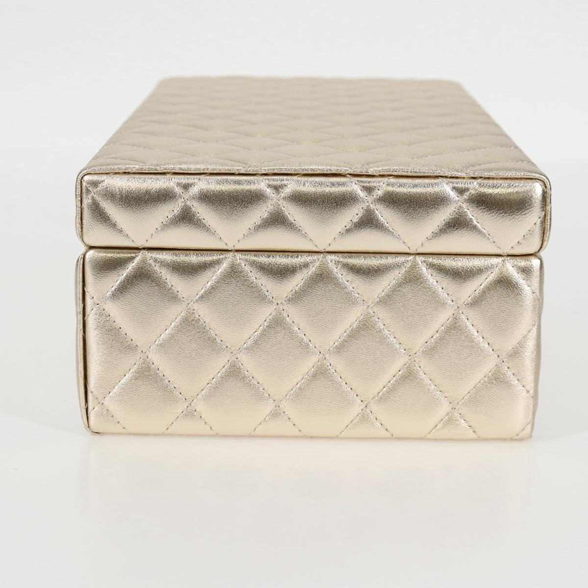 CHANEL Matelasse Jewelry Case Jewelry Box Lamb Skin Gold CC Auth