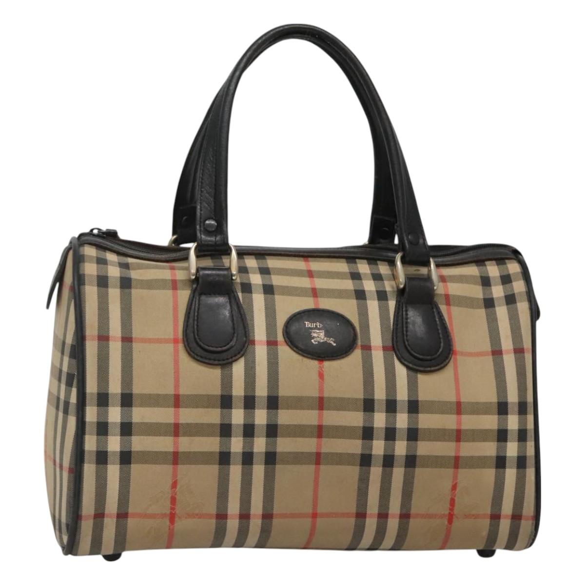 Burberrys Nova Check Boston Bag Canvas Beige Gold Auth 130974 | eBay