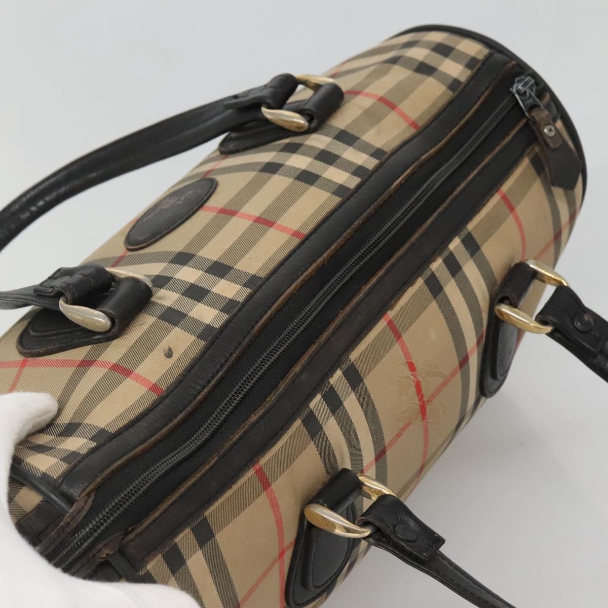 Burberrys Nova Check Boston Bag Canvas Beige Gold Auth 130974 | eBay