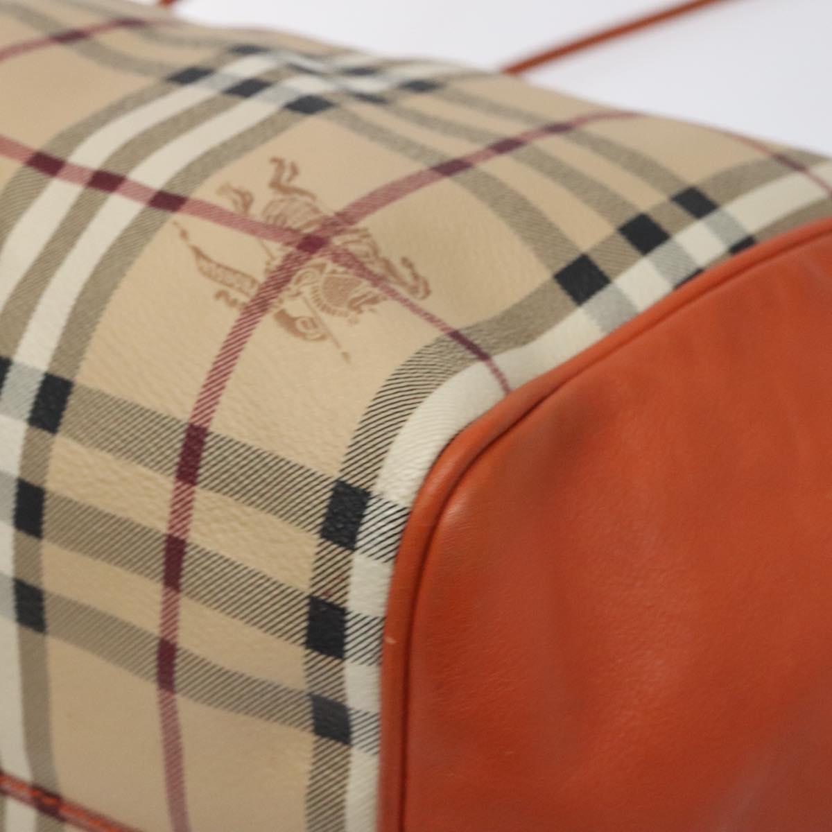BURBERRY Nova Check Tote Bag PVC Leather Beige Orange gold Auth